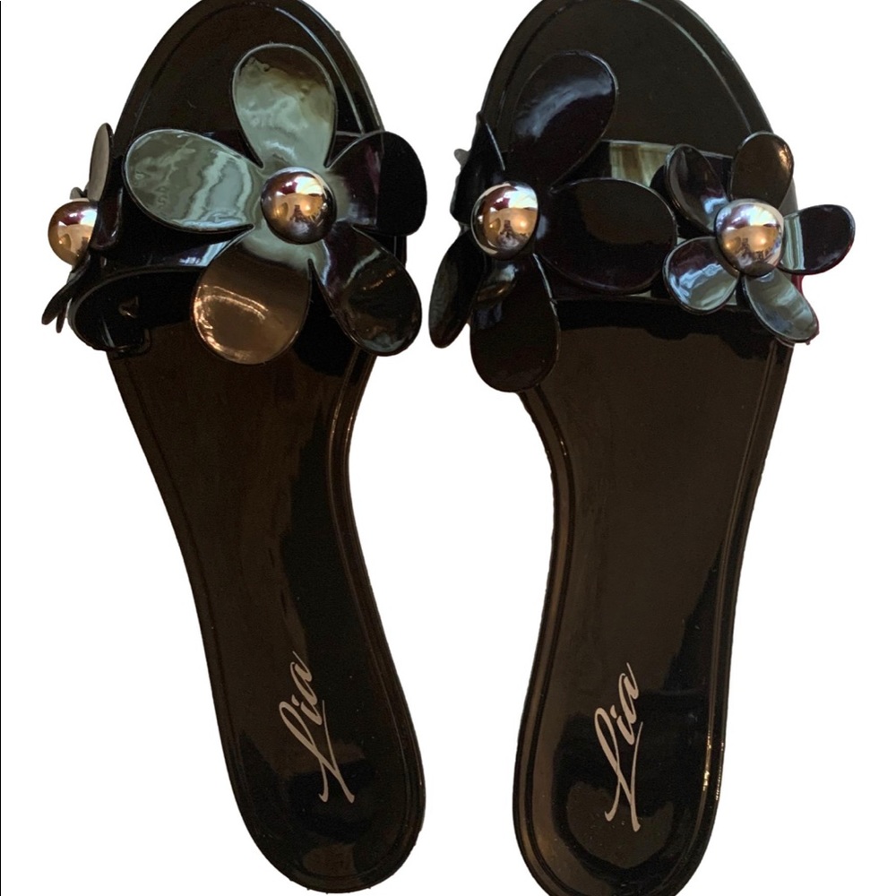 Lia Daisy Jelly Black Flip Flops